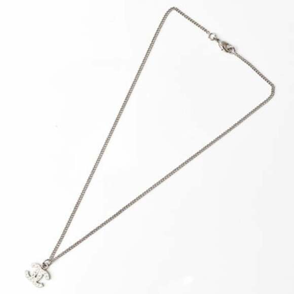CHANEL Authentic White Logo Necklace